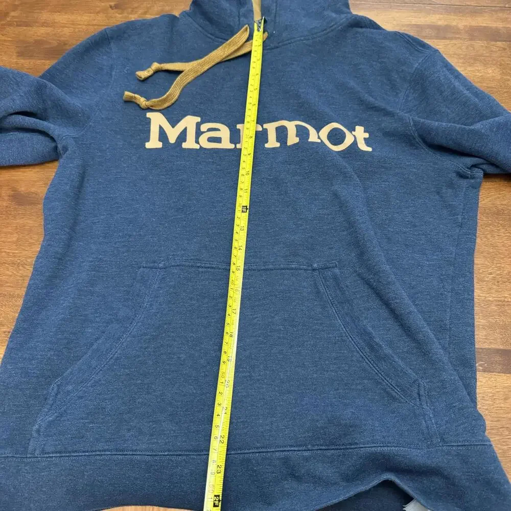 Marmot Logo Hoodie, Blue with Yellow Detail, Mens Small - Picture 6 of 6